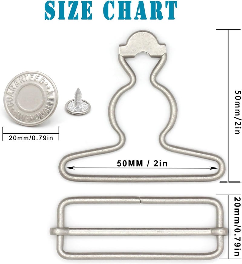 Enosea 2 Sets 2 inch Overall Buckles Replacement, Metal Suspender Buckle Overall Clips with Buckle Slider and Buttons - Image 2
